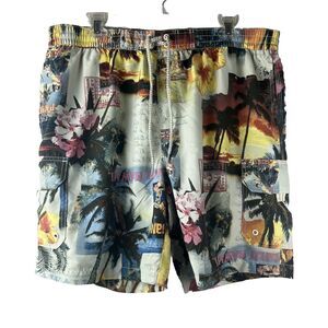 Caribbean Joe Graphic Hawaii Print Swim Trunks Size Large